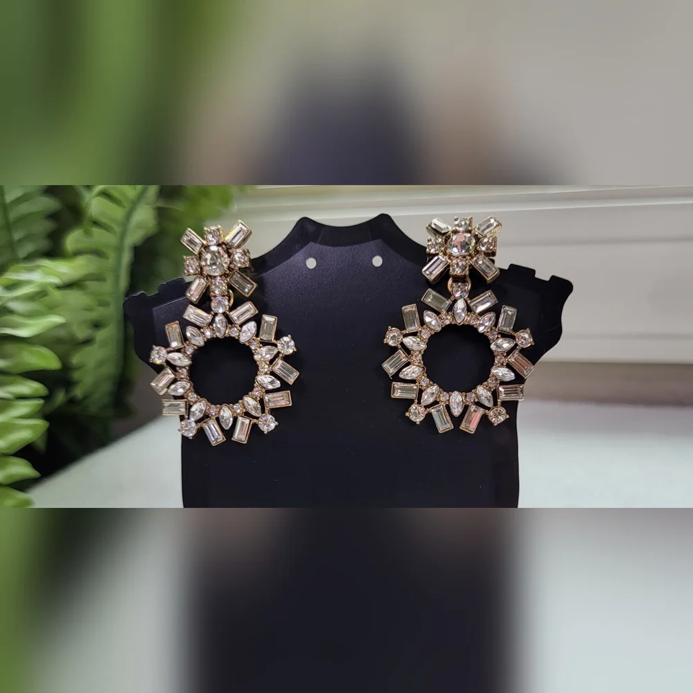 Rhinestone Circle Drop Statement Earrings / Pierced